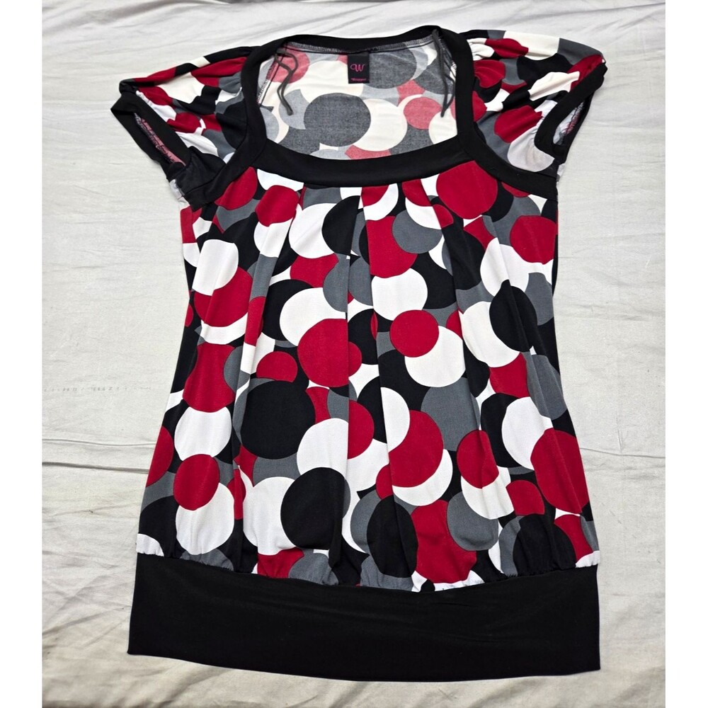 Vintage Y2k Wrapper babydoll bubble hem blouse geometric graphic Print Top Small